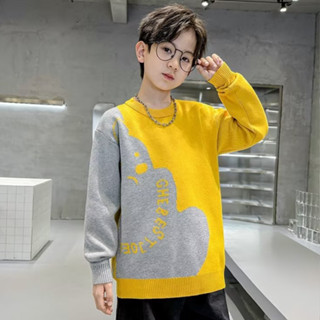 เสื้อกันหนาว คอกลม ผ้าถัก ลายการ์ตูน สําหรับเด็กผู้ชาย