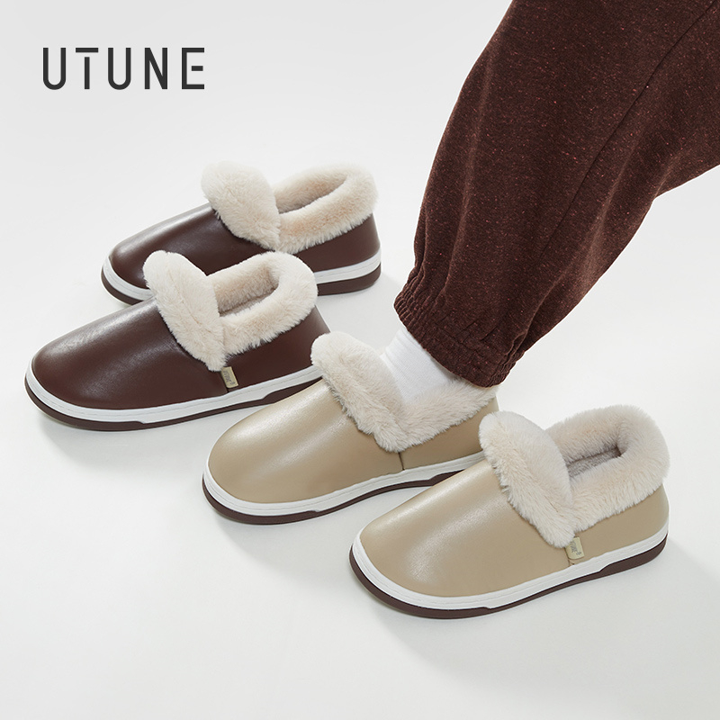 UTUNE รองเท้าหนัง PU กันน้ํา กันลื่น ให้ความอบอุ่น เหมาะกับใส่ในบ้าน และกลางแจ้ง