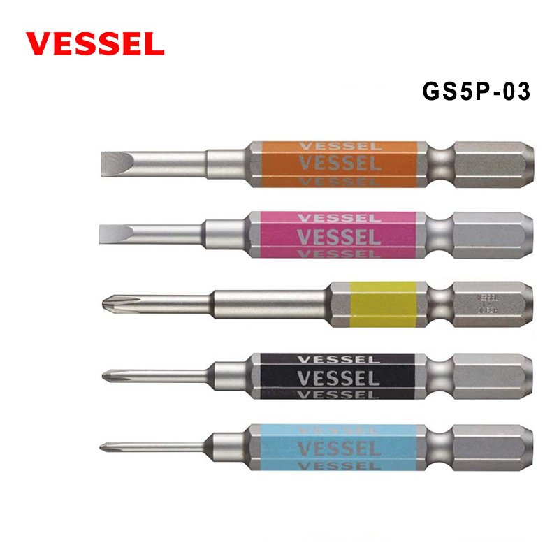 VESSEL 5 ชิ้น GO-SAI ไขควงชุด Bit 1/4 นิ้ว Hex Shank Magnetic Phillips Slotted Double End ไขควง Bits