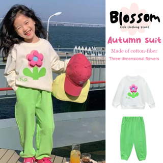 Blossom Kids  autumn suitชุดเด็กผู้หญิง ฤดูใบไม้ผลิและฤดูใบไม้ร่วงชุดใหม่ กางเกงสเวตเชิ้ตยืนสำหรับเด็ก