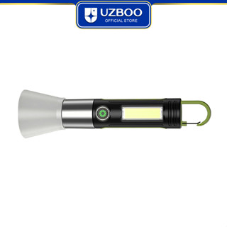 Uzboo ไฟฉาย LED ตั้งแคมป์ แบบพกพา ไฟฉาย ปรับได้ ซูมได้ ไฟฉายกันน้ํา ด้านข้าง COB โคมไฟ แบบพกพา พร้อม 4 โหมด แสง และตะขอ