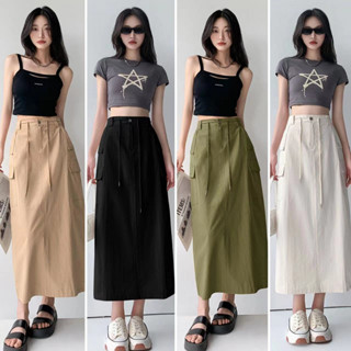 Luna shop🍑กระโปรง🌺y2k Cargo skirt กระโปรงเอวสูงมีเชือกรูด