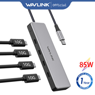 Wavlink ฮับ USB C อลูมิเนียม USB 3.2 Gen 2 10Gbps พร้อมพอร์ตข้อมูล USB C 4 พอร์ต รองรับ 85W ส่งพลังงาน