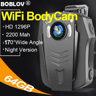 Boblov PD70 กล้องแอคชั่นตํารวจ ไร้สาย Wifi HD 1296P 170° กล้องบันทึกวิดีโอ DVR 64GB 2200mAh มองเห็นกลางคืน สําหรับรถจักรยานยนต์ Vlogging