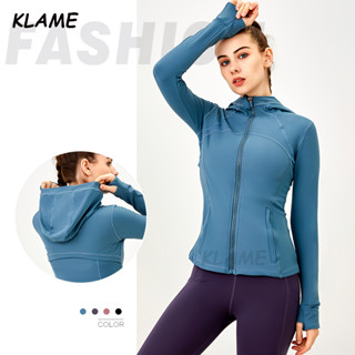 Klame เสื้อแจ็กเก็ตแขนยาว มีฮู้ด แต่งซิป สีนู้ด เหมาะกับการเล่นโยคะ วิ่ง เล่นกีฬา สําหรับผู้หญิง KLM365