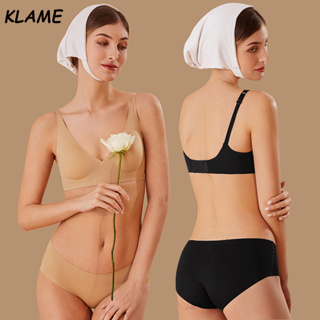 Klame S-2XL พลัสไซซ์ ผู้หญิง ยกทรง ไร้รอยต่อ สบาย ไร้สาย บราเซีย สีพื้น ดันทรง ชุดชั้นในนุ่ม บราเล็ตต์ เซ็กซี่ คอวีลึก ชุดชั้นในสตรี KLM372