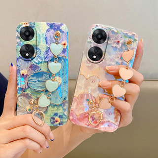 ขายดี เคสโทรศัพท์ซิลิโคน TPU แบบนิ่ม ลายภาพวาดสีน้ํามัน รูปดอกไม้ ประดับเพชรเทียม กันกระแทก มีสายคล้อง สําหรับ Oppo A38 4G 5G