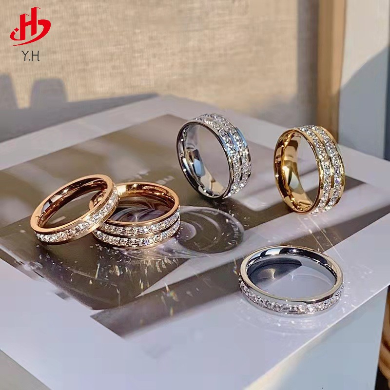 Y.H 316L แหวนคู่รักเพชรสแตนเลส 18K ไม่จาง 316L