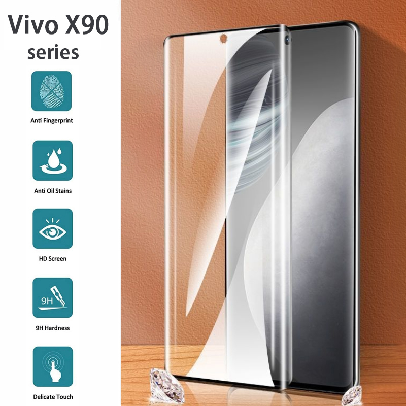 Vivo X100 X90 X90s X80 X70 X60 X50 Pro 3D 9H กันกระแทก กระจกนิรภัย กาว HD ป้องกันหน้าจอ