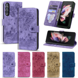 เคสโทรศัพท์หนัง กันกระแทก พร้อมช่องใส่บัตร ขาตั้งวาง สําหรับ Samsung Galaxy Z Fold 4 Flod 5 SS Z Fold 3