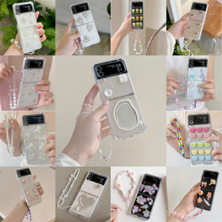 เคสมือถือ แบบใส ลายการ์ตูนหมีน้อย ดอกไม้ 3D พับได้ กันกระแทก สําหรับ Samsung Galaxy Z Flip 3 ZFlip 4 Z Flip4