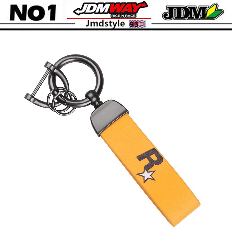 JDM Key Holder สีเหลืองหนังรถ Racing Keyfob เกม GTA Auto 5 พวงกุญแจสําหรับแฟนๆ Key Chains Key แหวน