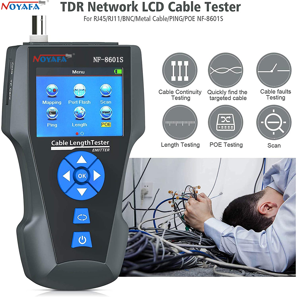 Noyafa NF-8601S เครื่องทดสอบสายเคเบิลเครือข่ายมัลติฟังก์ชั่นพร้อม PoE/PING/พอร์ตแรงดันไฟฟ้า Wiremap Tracker Diagnose เครื่องมือเครื่องตรวจจับ