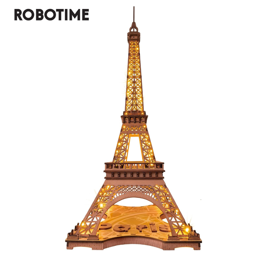 Robotime Rolife 3D ปริศนาไม้รุ่นหอไอเฟลอาคารชุดไฟ LED Xmas Brithday ของขวัญสําหรับเด็กเด็ก