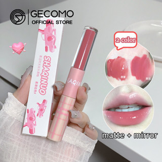 Gecomo ลิปสติก เคลือบริมฝีปาก สองหัว เนื้อแมตต์ พร้อมกระจก ลิปกลอส สีติดทนนาน กันน้ํา 2 สี