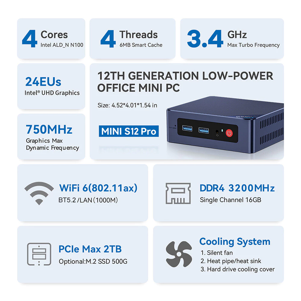 Beelink MINI S12 Pro/S13 Intel N100/N150 Mini PC Windows 11 thumbnail 4