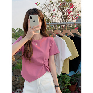 เสื้อยืดลําลอง คอกลม แขนสั้น สีพื้น ทรงสลิมฟิต เรียบง่าย เหมาะกับฤดูร้อน สําหรับสตรี