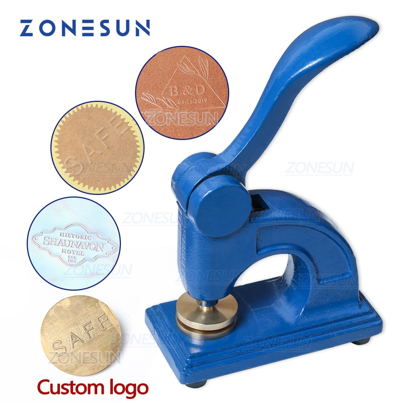 Zonesun โลโก้ที่กําหนดเองลายนูนซีลเหล็กสีฟ้าทาสีขาตั้งแสตมป์สําหรับสํานักงานธุรกิจใบรับรองเอกสารกระด