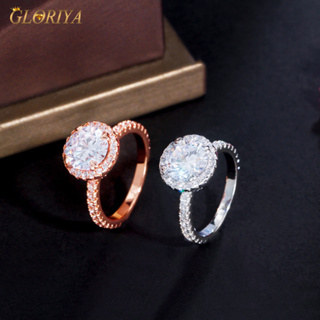 Gloriya แหวนหมั้น ประดับเพทาย ชุบเงิน สีโรสโกลด์ ทรงกลม ขนาดใหญ่ เครื่องประดับ สําหรับเจ้าสาว วันวาเลนไทน์ R102