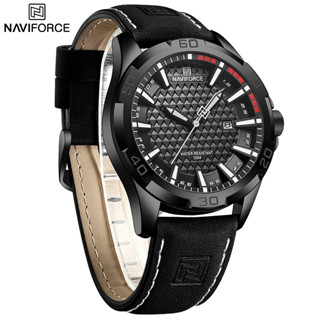 Naviforce ของแท้ นาฬิกาข้อมือควอตซ์แฟชั่น สายหนัง กันน้ํา แสดงวันที่ สําหรับบุรุษ 8023