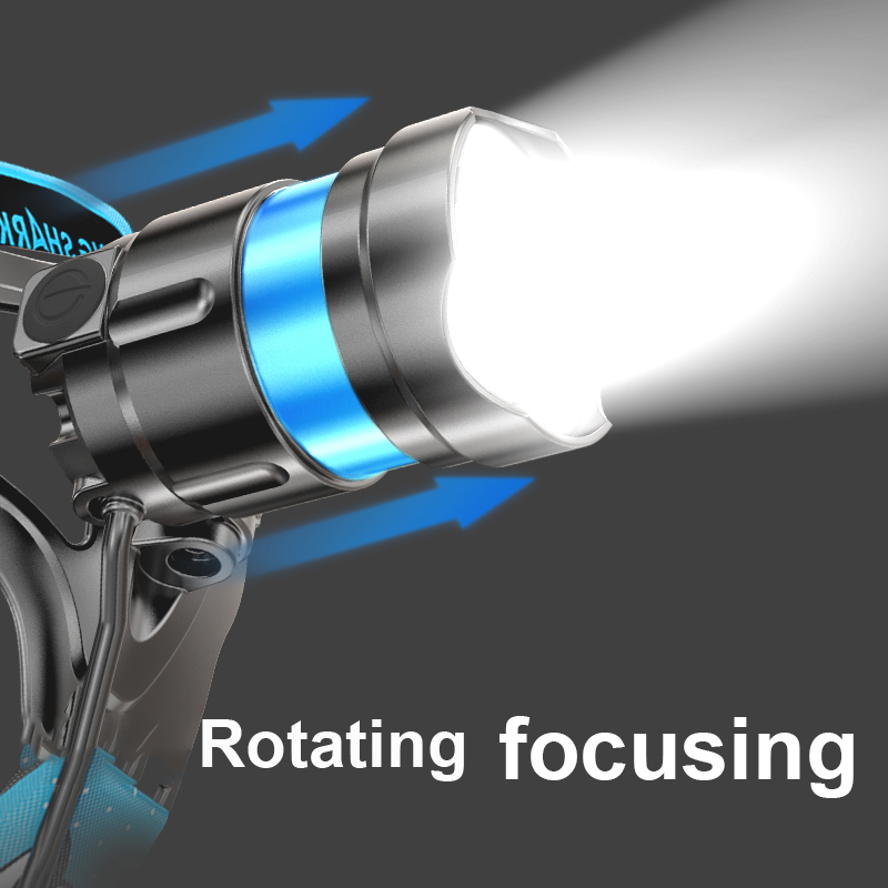 SmilingShark K808 ไฟหน้าแบบ LED P100 ไฟหน้าแบบ Super Bright สปอตไลท์อันทรงพลังไฟฉายคาดหัว Zoomable 3 โหมด USB ชาร์จ 90 ° ปรับกันน้ำสำหรับตั้งแคมป์เดินป่าทำงาน — صورة 4