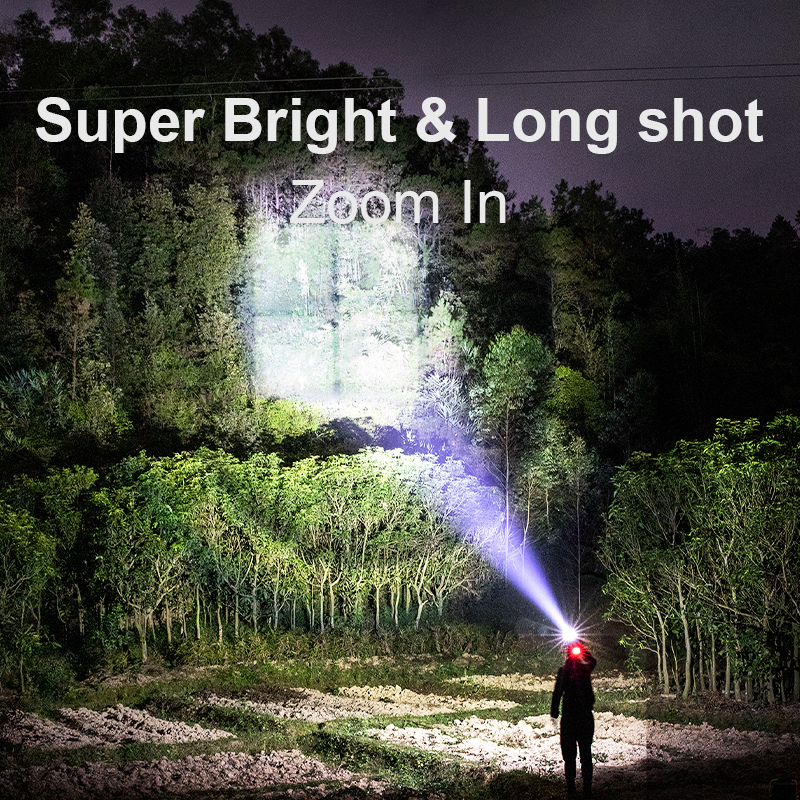 SmilingShark K807 ไฟคาดหัว ไฟหน้า led P100 6000lm ไฟฉายคาดศีรษะอันทรงพลัง 3 โหมด USB ชาร์จได้ Zoomable กันน้ำสำหรับตกปลาเดินป่าตั้งแคมป์ — صورة 2