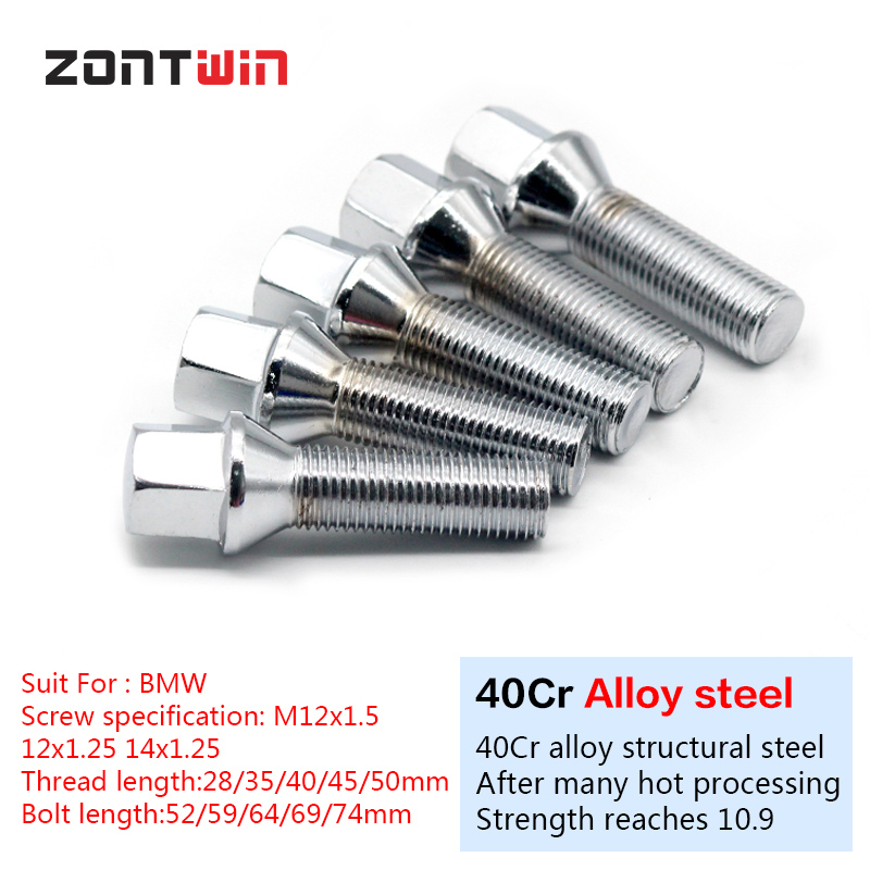 สกรูน็อตล้อรถยนต์ โลหะผสม E90 92 93 E46 3 5 6 7series ยาว 28 35 40 45 50 มม. M12x1.5 12×1.25 14×1.5 14×1.25 4 ชิ้น ราคา ถูกที่สุด ดีลบีเคเค