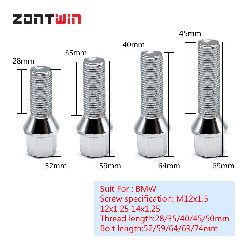 สกรูน็อตล้อรถยนต์ โลหะผสม E90 92 93 E46 3 5 6 7series ยาว 28 35 40 45 50 มม. M12x1.5 12×1.25 14×1.5 14×1.25 4 ชิ้น ราคา ถูกที่สุด ดีลบีเคเค แกลเลอรีภาพที่ 2