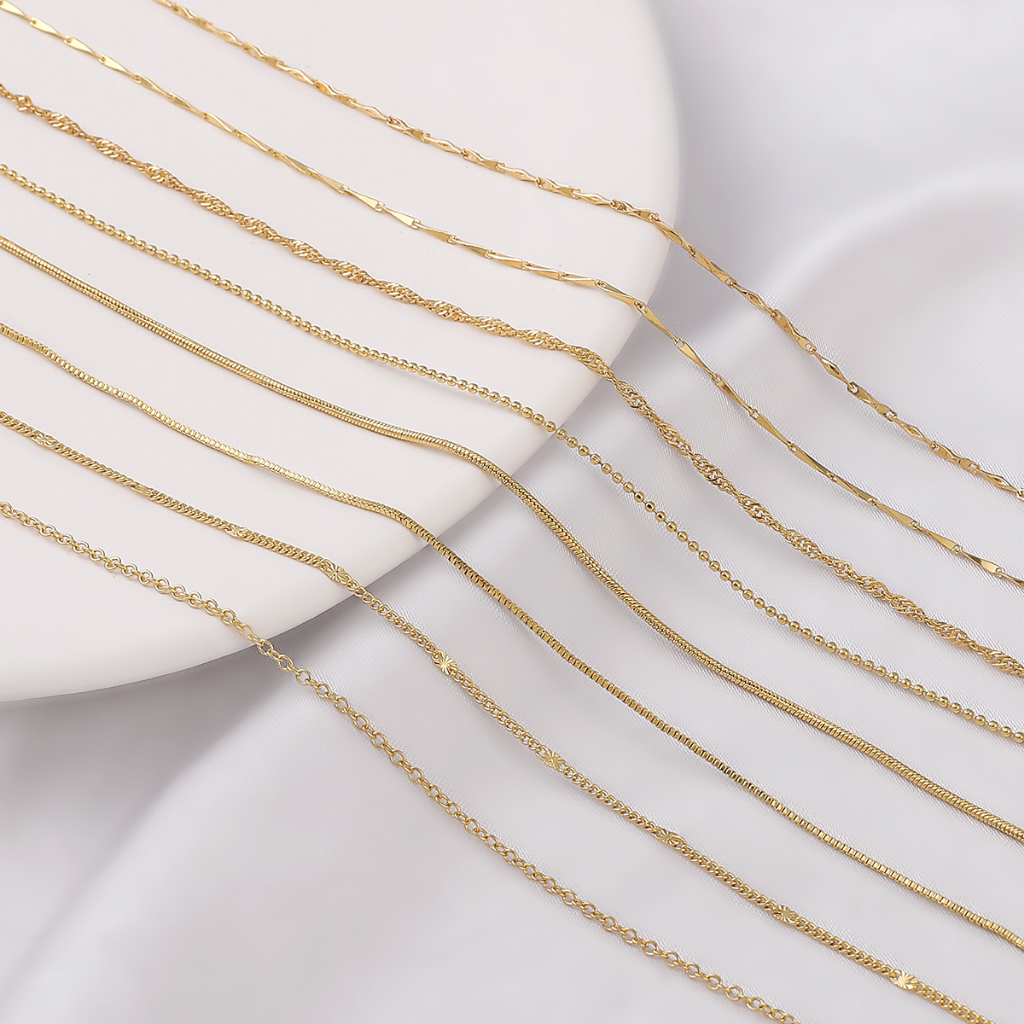 สร้อยคอโซ่ทองแดง ชุบทอง 14K 10 เส้น เครื่องประดับแฟชั่น DIY
