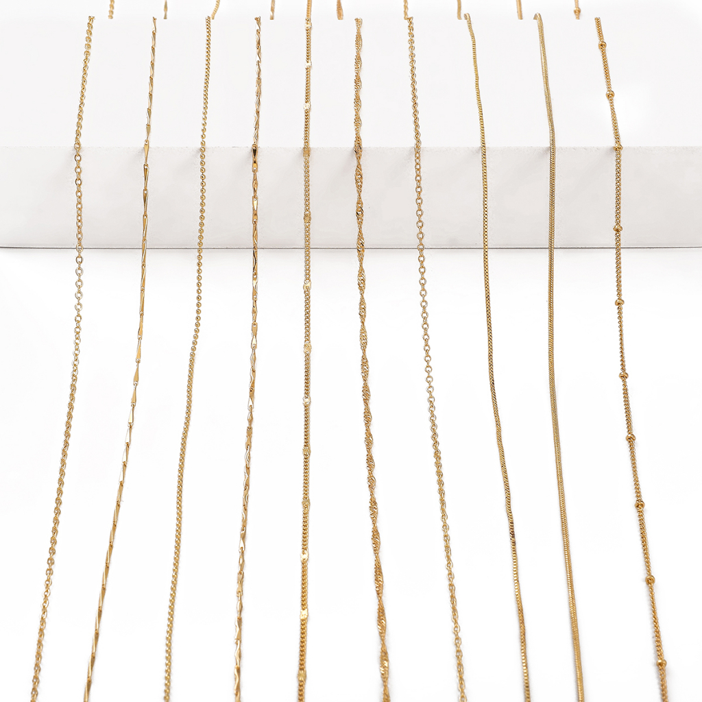 สร้อยคอโซ่ทองแดง ชุบทอง 14K 10 เส้น เครื่องประดับแฟชั่น DIY