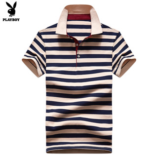 PLAYBOY Striped Polo Shirt Mens Pure Cotton Casual Polo T-shirt