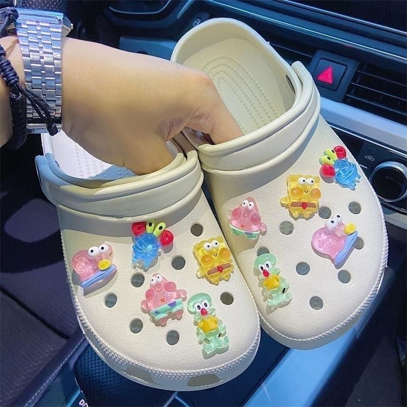 5 ชิ้น / เซต กระดุมขึ้น รองเท้า Charm คริสตัลใส SpongeBob Patrick Star Jibz รองเท้าผู้ชาย ผู้หญิง รองเท้าเรซิ่น หมุด
