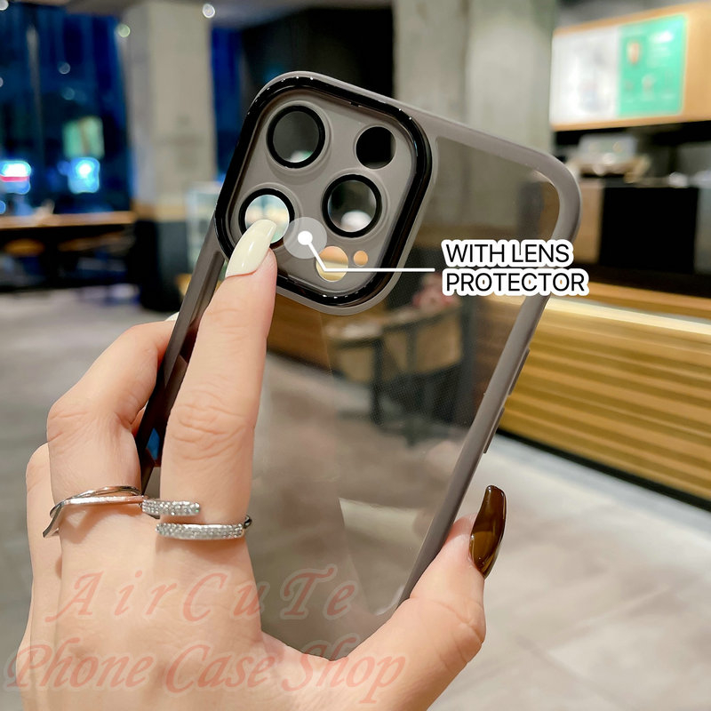 เคส OPPO A98 A96 A92 A79 A78 A77 A76 A52 A38 A18 A31 F11 Pro OPPOF11 OPPOA31 4G 5G 2020 2021 2022 2023 Transparent Solid Color With Lens Protector Soft Case - รูปที่ 2