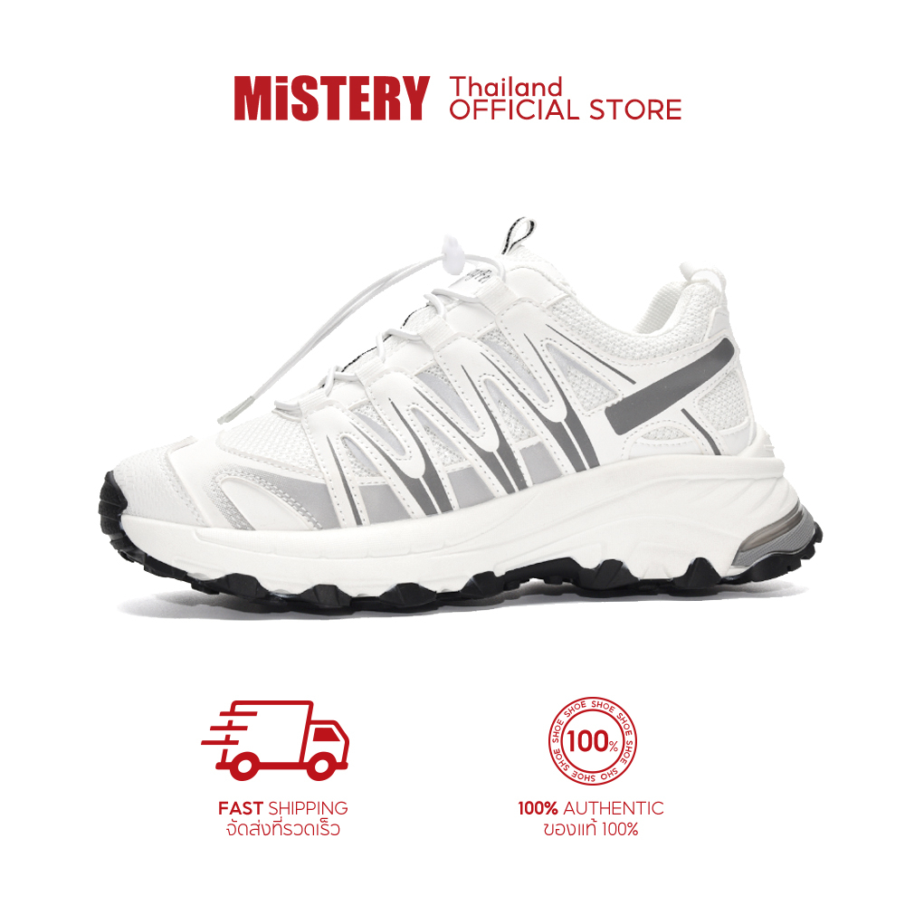 MiSTERY รองเท้ากีฬาวิ่งผู้หญิงตาข่าย เพิ่มสูง 5cm ไม่ต้องผูกเชือก LIGHTNING สีขาว SIZE 35-40 MIS-859