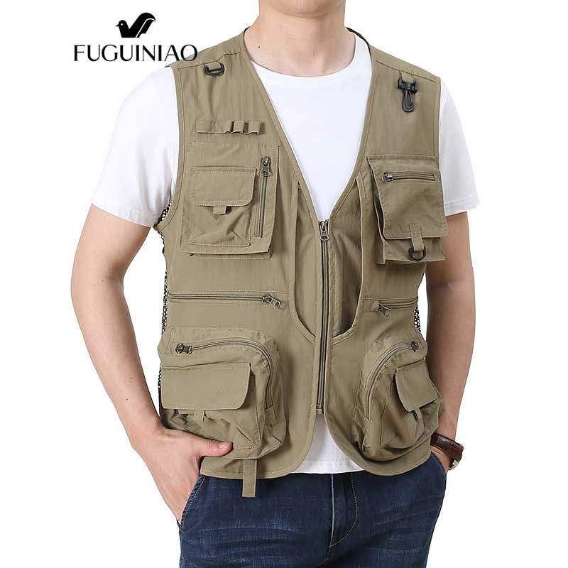 Fuguiniao เสื้อแจ็กเก็ตแขนกุดลําลอง ผ้าตาข่าย เหมาะกับฤดูร้อน สําหรับผู้ชาย เหมาะกับการถ่ายภาพ 5XL