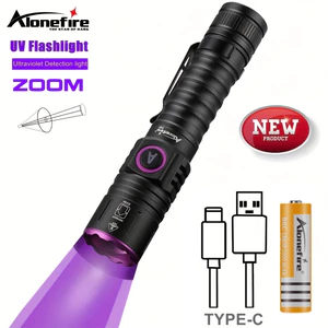 Alonefire SV87 ซูมไฟฉาย UV 395/365NM USB ชาร์จเครื่องตรวจจับเงินแบบพกพา 18650 ไฟฉาย Led