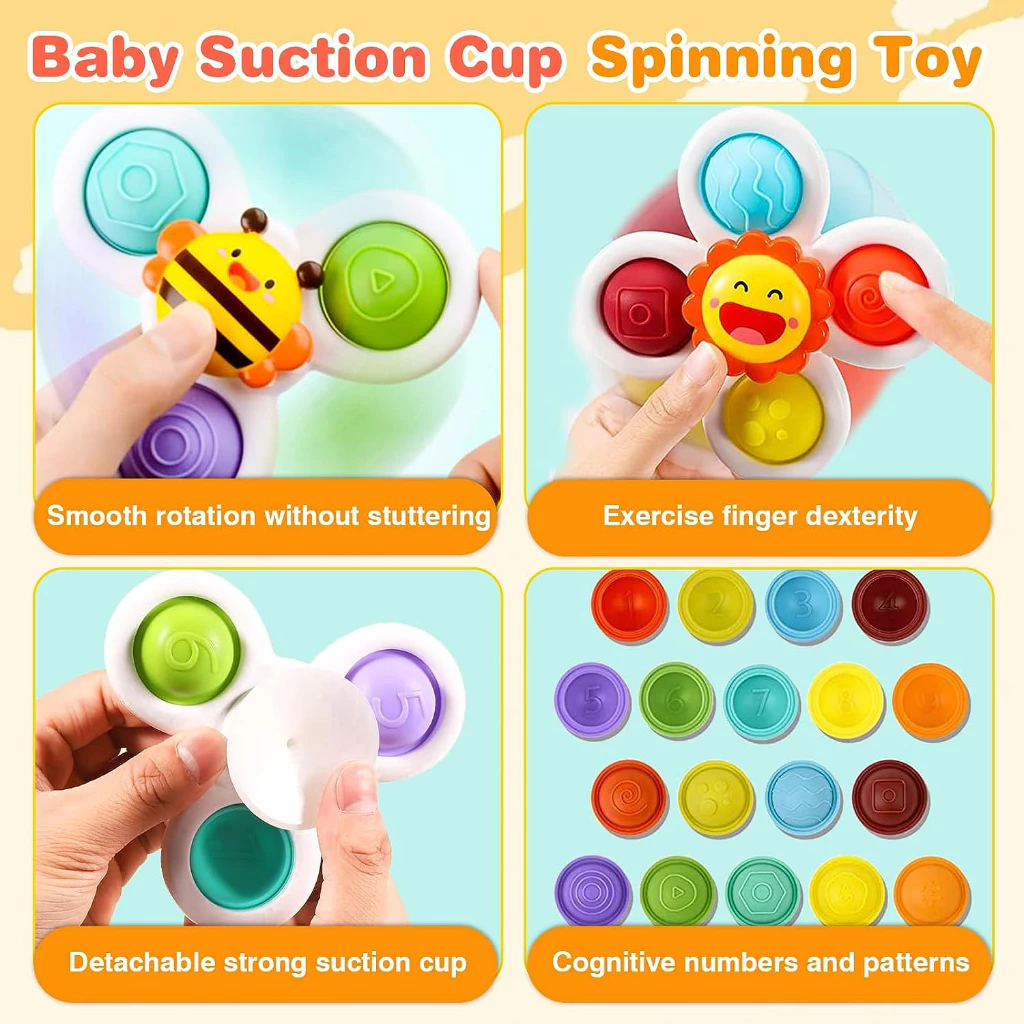 สปินเนอร์เด็ก หัวการ์ตูน พร้อมถ้วยดูดซิลิโคน ของเล่นหมุน Spinner Toys thumbnail 6