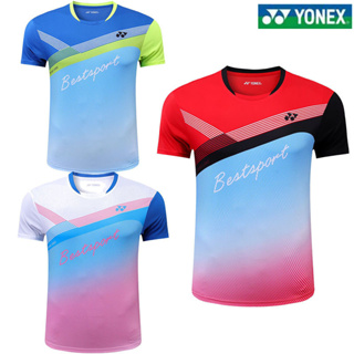 Yonex เสื้อกีฬาแบดมินตัน แขนสั้น ระบายอากาศ แบบแห้งเร็ว เหมาะกับฤดูร้อน สําหรับผู้ชาย และผู้หญิง