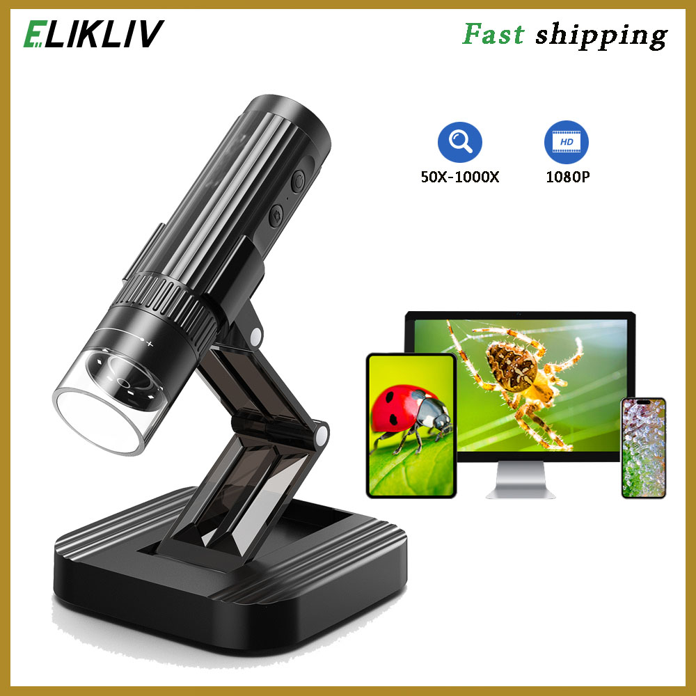 กล้องจุลทรรศน์ดิจิทัลไร้สาย แบบพกพา 50X-1000X 1080P HD WiFi USB พร้อมขาตั้ง สําหรับ iPhone iPad Android Phone & P
