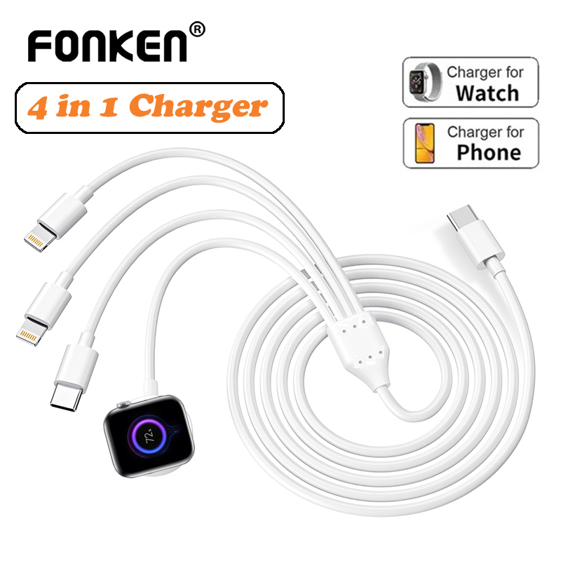 Fonken 4 In 1 สายชาร์จโทรศัพท์ Type-C แบบแม่เหล็ก สําหรับโทรศัพท์ i-Watch Series 8 7 6 SE 5 4 3 2 1