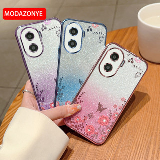 เคสมือถือ แบบนิ่ม ลายดอกไม้ ผีเสื้อ กลิตเตอร์ สําหรับ Honor X9A Honor X9A