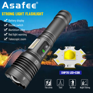 Asafee XHP70 ไฟฉาย LED สว่างมาก พร้อมไฟด้านข้าง C0B แหล่งกําเนิดแสงคู่ พร้อมเอาท์พุต 18650 แบตเตอรี่ 26650