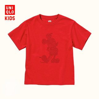 Uniqlo เสื้อยืดแขนสั้น พิมพ์ลายมิกกี้เมาส์ สําหรับเด็กผู้ชาย และเด็กผู้หญิง 39OD3