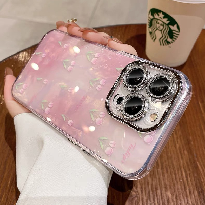 【Gillter lens/Hard case/tulip】เคส compatible for iPhone 11 12 13 14 15 pro max case