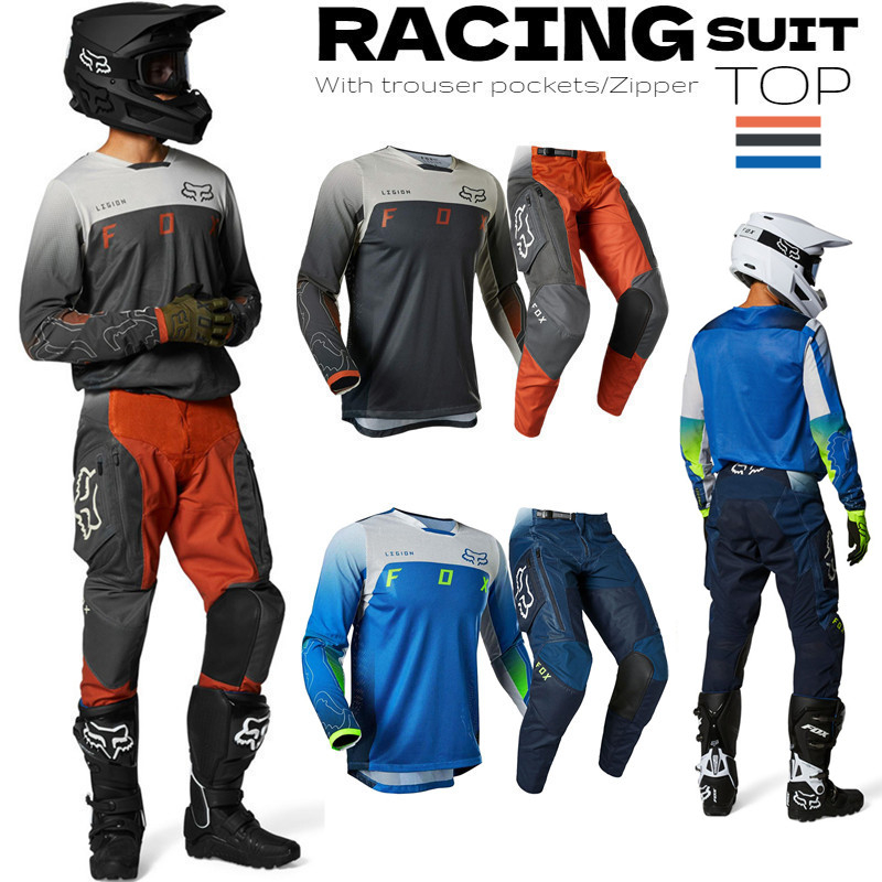 เวอร์ชั่นการกําหนดค่าที่เหนือกว่า! Fox LEGION DEFEND ORANGE OFF-ROAD GEAR SET JERSEY Pants กางเกงวิบากพร้อมกระเป๋า/ซิปกางเกงรถจักรยานยนต์/ชุดยืด