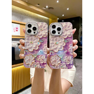 เคสโทรศัพท์มือถือ รอบด้าน ลายภาพวาดสีน้ํามัน รูปดอกไม้ สีม่วง สําหรับ Apple Iphone 14promax 13 11 2promax