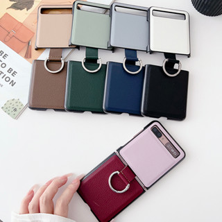 เคสโทรศัพท์มือถือหนัง PU แข็ง ฝาพับ พร้อมแหวนคล้อง แบบพกพา สําหรับ Samsung Galaxy Z Flip Z Flip2 Z Flip3 Z Flip4 Z Flip5 Splice Z Flip 5