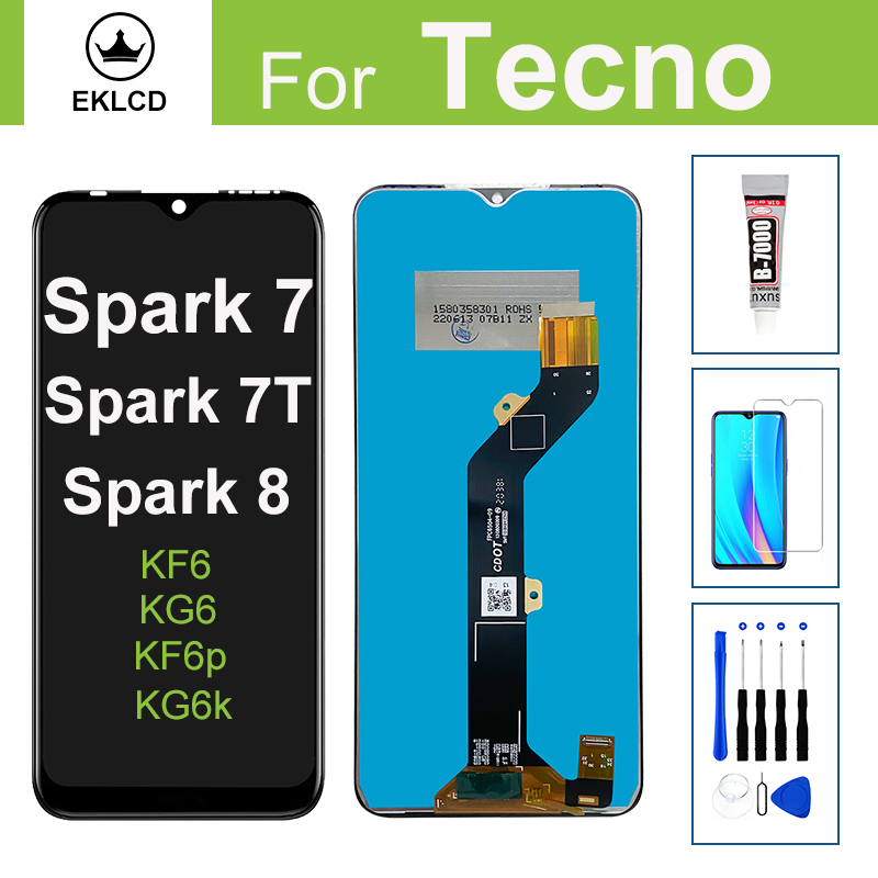 ภาพใหญ่ Tecno Spark 7 7T Spark 8 KF6 KF6p KG6 KG6K จอแสดงผล LCD การเปลี่ยนหน้าจอสัมผัส Digitizer Ass