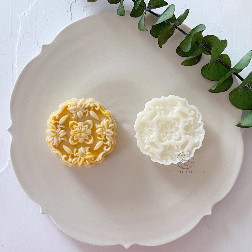 75g ทรงกลม Mooncake กดแม่พิมพ์ Lily ดอกไม้รูปแบบเทศกาลกลางฤดูใบไม้ร่วงคุกกี้แสตมป์นวนิยาย MungBean เ