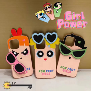 ใหม่ เคสโทรศัพท์มือถือ ซิลิโคนนิ่ม กันกระแทก ลายการ์ตูน Powerpuff Girls น่ารัก สามมิติ สําหรับ iPhone14 13 12 11 Pro MAX